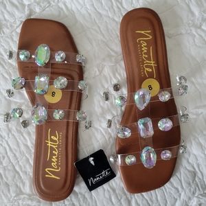Nanette Nanette Lepore Stunning Rhinestone Translucent Sandals Slip On NWT 8